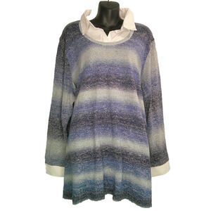 Catherine's Heathered Blue Ombre Knit Collared Sweater Women's 4x